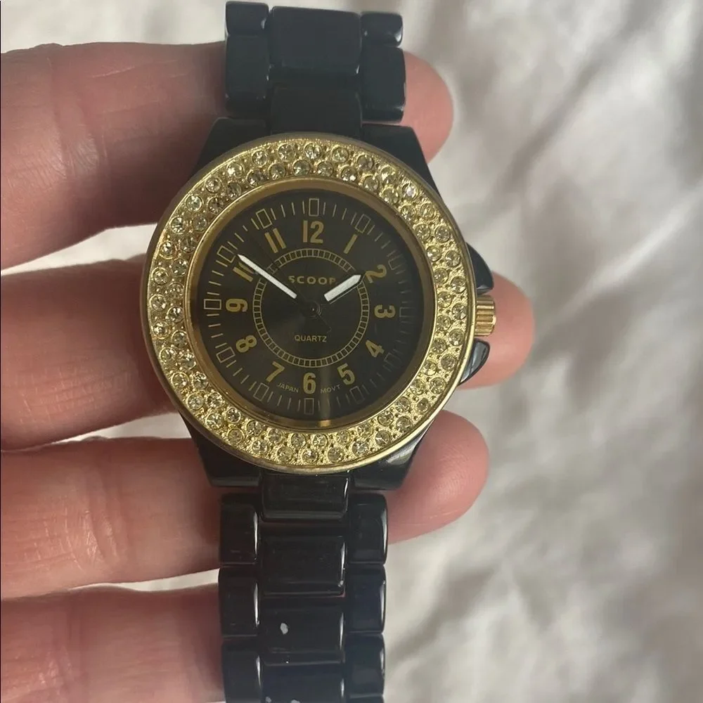 Scoop Black and Gold UNISEX Watch with Gold Crystal Bezel
